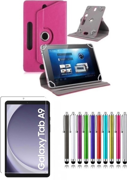 Samsung Galaxy Tab A9 SM-X110 8.7" Standlı Tablet Kılıfı + Kırılmaz Ekran Koruyucu+ Dokunmatik Kalem