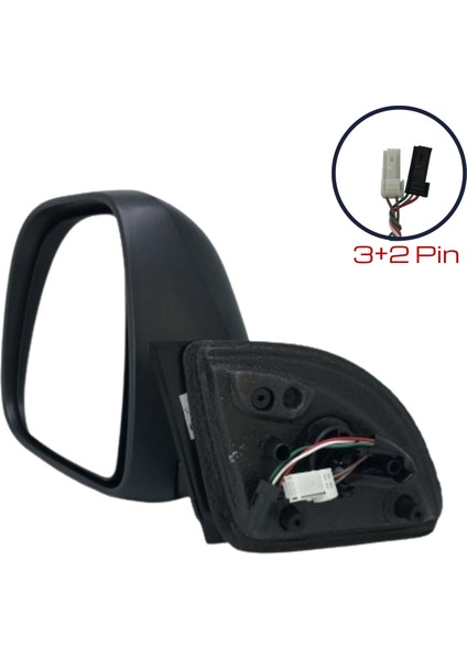 Dış Dikiz Aynası Peugeot Partner Tepee, Citroen Berlingo 2013-2018 Elektrikli, Isıtmalı, Manuel Katlanır, Siyah Kapak, 5 Pin, 2 Soket