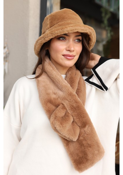 Kadın Peluş Kaşkol Boyunluk Atkı Rkb-01 Camel