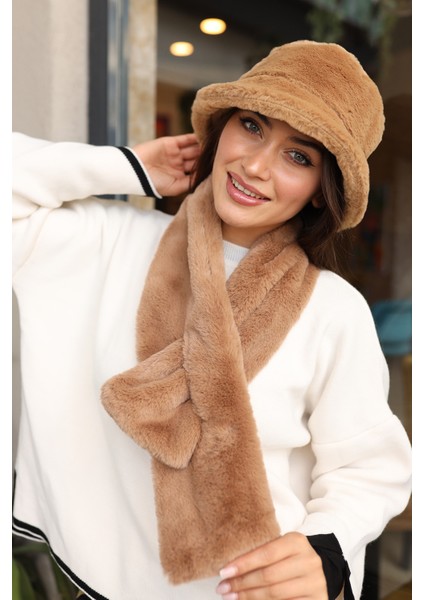 Kadın Peluş Kaşkol Boyunluk Atkı Rkb-01 Camel fiyatları