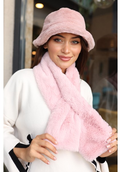 Kadın Peluş Kaşkol Boyunluk Atkı Rkb-01 Pembe