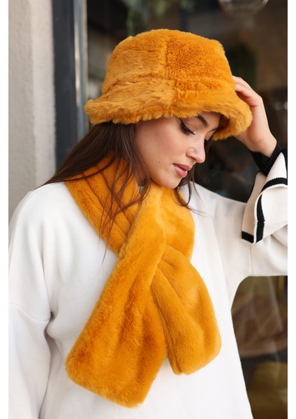 Kadın Peluş Kaşkol Boyunluk Atkı Rkb-01 Hardal fiyatları