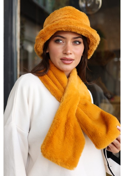 Kadın Peluş Kaşkol Boyunluk Atkı Rkb-01 Hardal modelleri