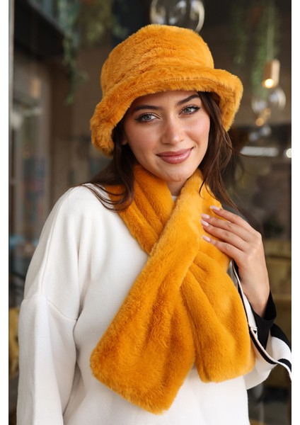 Kadın Peluş Kaşkol Boyunluk Atkı Rkb-01 Hardal fırsatları