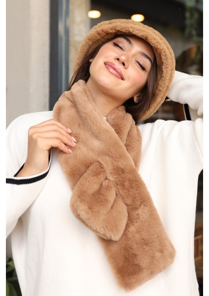 Kadın Peluş Kaşkol Boyunluk Atkı Rkb-01 Camel fırsatları