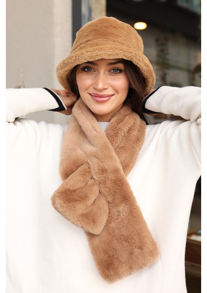 Kadın Peluş Kaşkol Boyunluk Atkı Rkb-01 Camel indirimleri