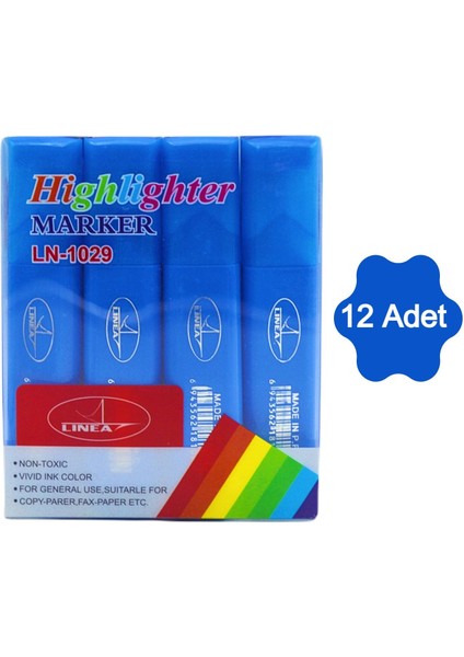 Fosforlu Kalem Neon LN-1029 Mavi 12 Adet