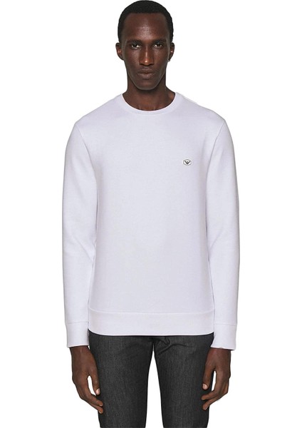 Erkek Pamuklu Logo Detaylı Yuvarlak Yaka Beyaz Sweatshirt 8N1MD1 1JHSZ-0100