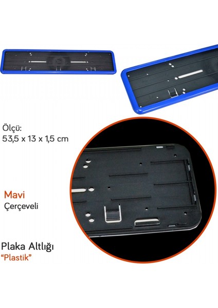 Plaka Altlığı Plastik Tak Kolay Lüks Mavi Çerçeveli (Adet)