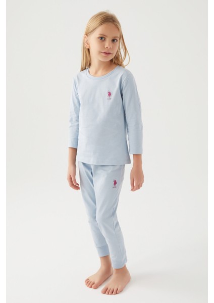 Asnn Kız Çocuk Mavi Pijama Takımı