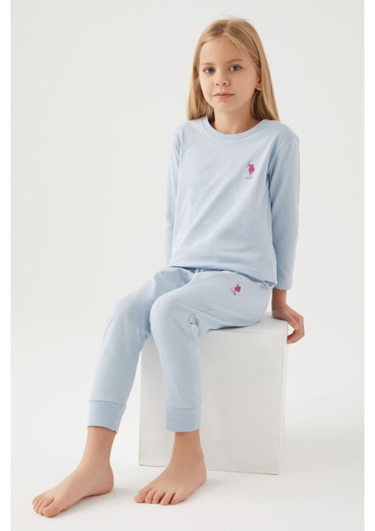 Asnn Kız Çocuk Mavi Pijama Takımı