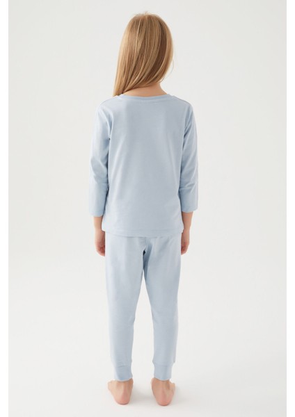 Asnn Kız Çocuk Mavi Pijama Takımı