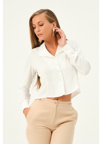 crop saten bluz