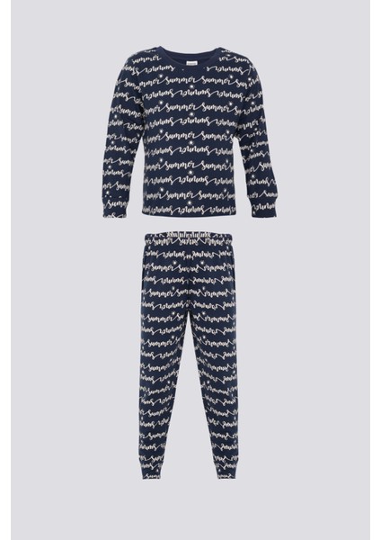 Koyu Mavi Kız Çocuk Pijama Takımı