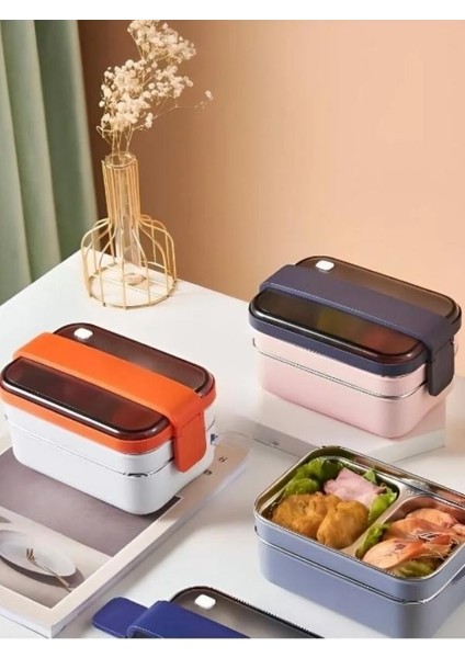 Smart Style Lunch Box Iki Katlı Paslanmaz Çelik Kolay Kilitlenir Sefer Tası – 1200 ml