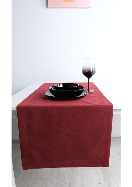 2'li Kadife Dokulu Runner Bordo
