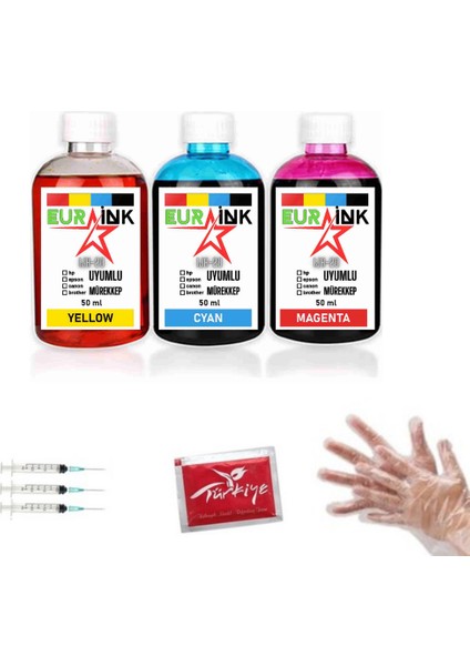 Canon MP495 Için Eurink Renkli Kartuş 50ML x 3 Mürekkebi