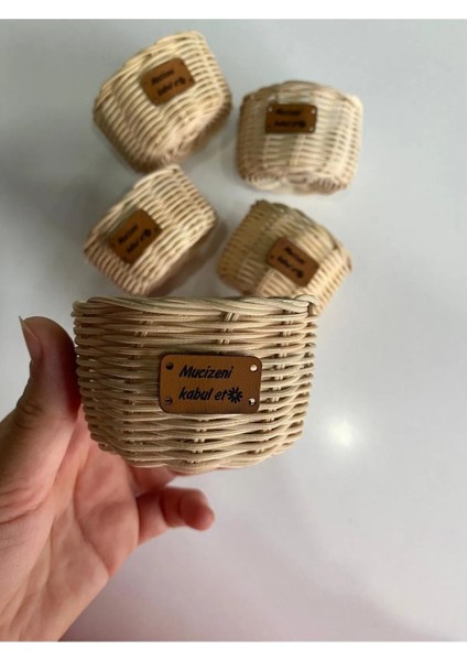 Rattan Bambu Deri Etiketli Minik Sepet