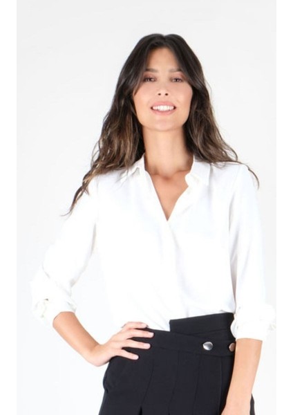 Lluvy Uzun Kollu Gizli Pat Düğmeli Bluz