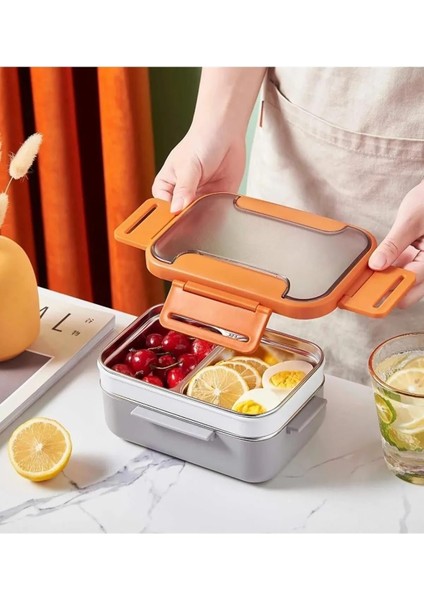 Food Conteyner Iki Katlı Paslanmaz Çelik Kolay Kilitlenir Sefer Tası – 1200 ml