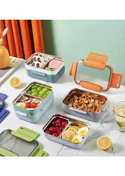 Food Conteyner Iki Katlı Paslanmaz Çelik Kolay Kilitlenir Sefer Tası – 1200 ml