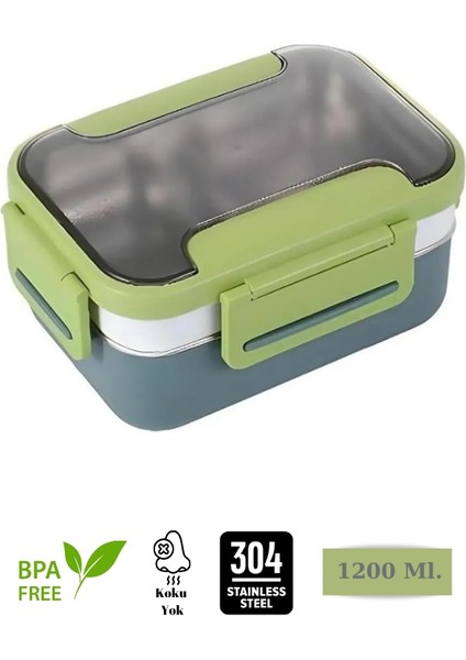 Food Conteyner Iki Katlı Paslanmaz Çelik Kolay Kilitlenir Sefer Tası – 1200 ml