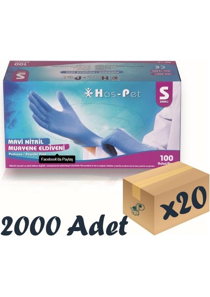 Mavi Nitril Eldiven Small 100’LÜ 20 Paket 2000 Adet