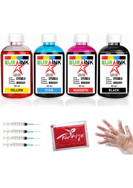Canon MX535 Için Eurink Siyah ve Renkli Kartuş 50ML x 4 Mürekkebi