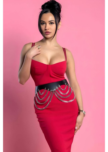 Mlvx Deri Zincirli Bel Kemeri, Korse Harness - 1096 Blsm