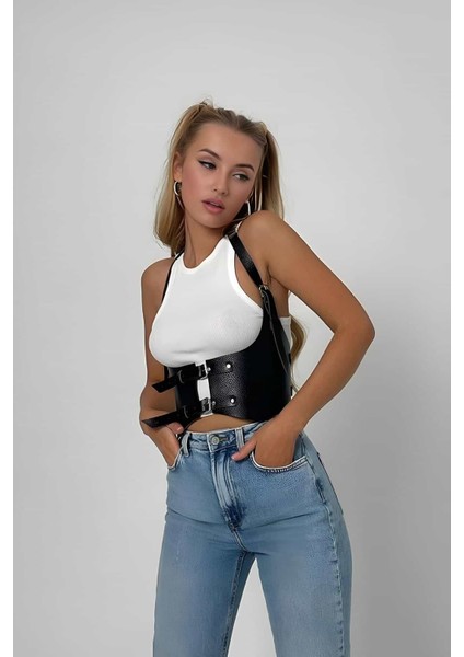 Mlvx Korse Harness, Deri Göğüs Kemer Harness, Deri Büstiyer - 605 Blsm