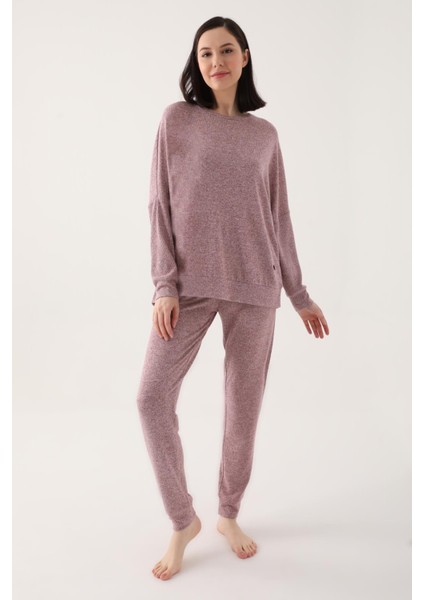 Dokuma Kadın Pijama Takım Kol ve Paça Manşetli