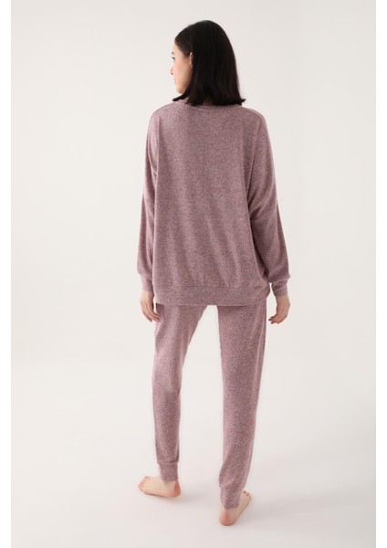 Dokuma Kadın Pijama Takım Kol ve Paça Manşetli