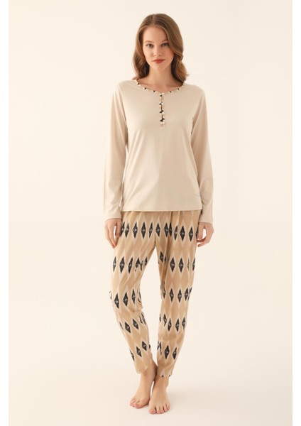 Kadın Uzunkol Mevsimlik Pijama Takım Kadın Büyük Beden Pijama Takım