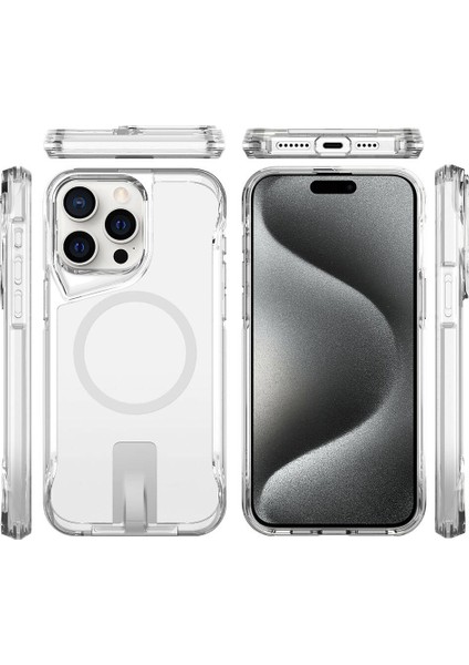 Apple iPhone 15 Pro Max Kılıf Magsafe Şarj Özellikli T-Max Standlı Kapak Şeffaf indirimleri