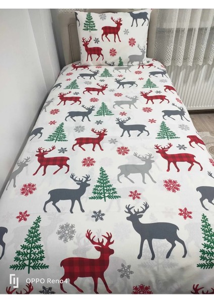 Tek Kişilik Ara Beden (120X200) Ranforce Lastikli Çarşaf Takımı Yılbaşı Desen
