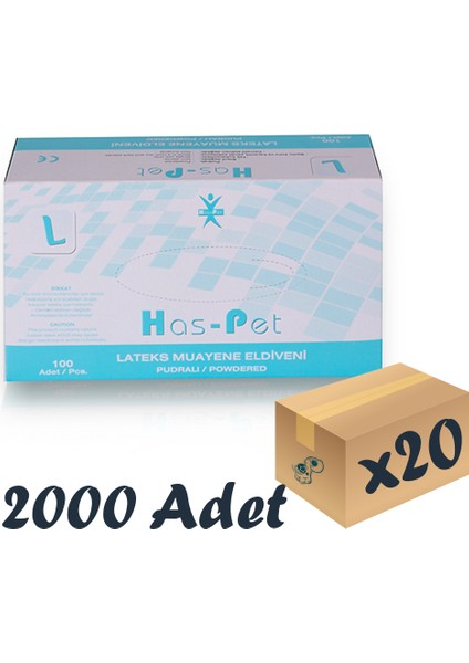 Lateks Muayene Eldiveni Pudralı Large 100’LÜ 20 Paket 2000 Adet