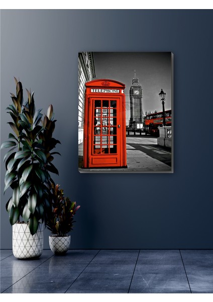 Londra Ikonik Kırmızı Telefon Kulübesi Kanvas Tablo Minimalist, Dekoratif, Soyut, Modern fiyatları