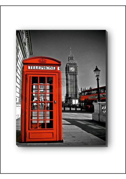 Londra Ikonik Kırmızı Telefon Kulübesi Kanvas Tablo Minimalist, Dekoratif, Soyut, Modern modelleri