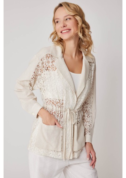 Önü Bağlamalı Çiçek Desenli Transparan Ceket modelleri