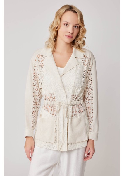 Önü Bağlamalı Çiçek Desenli Transparan Ceket fırsatları