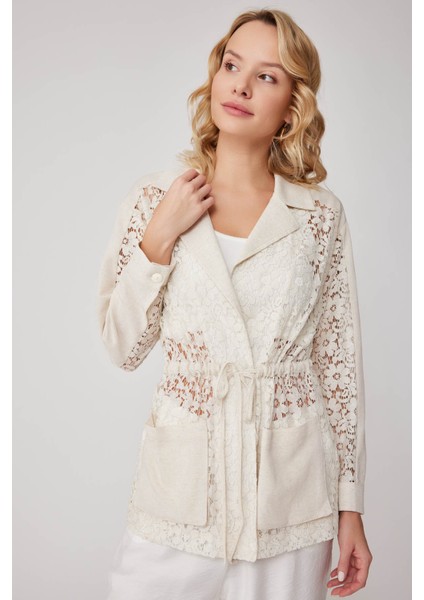 Önü Bağlamalı Çiçek Desenli Transparan Ceket indirimleri