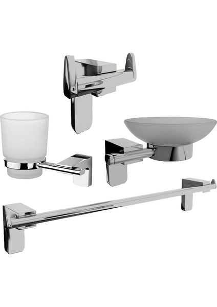 Krom Lux 4'lü Banyo Seti Uzun Havluluk, Diş Fırçalık, Sabunluk, Bornozluk