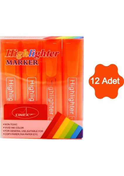 Fosforlu Kalem Neon LN-1029 Turuncu 12 Adet