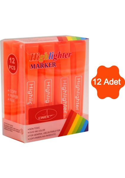 Fosforlu Kalem Neon LN-1029 Turuncu 12 Adet