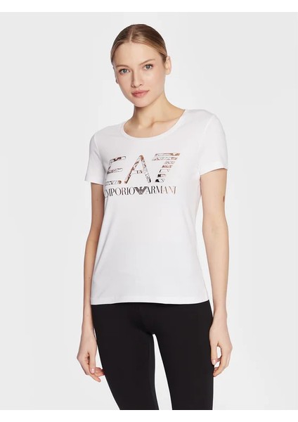 Kadın Bisiklet Yaka Baskılı Rahat Beyaz T-Shirt 3Rtt17 Tjdzz-1100