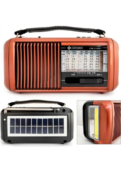 CM-318 Bt Solar(Enerjili)+Fenerli+Şarjlı+Pilli, USB ve Tf Card Okuyuculu, 3 Band, Mp3çalar