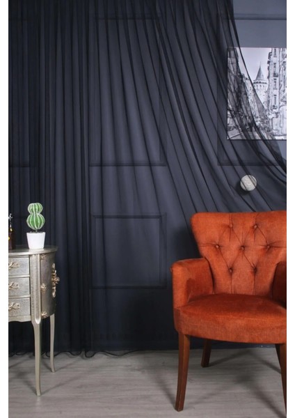 Siyah Grek Tül Perde Gramajlı Etek Kurşunlu Pilesiz Düz Dikim modelleri