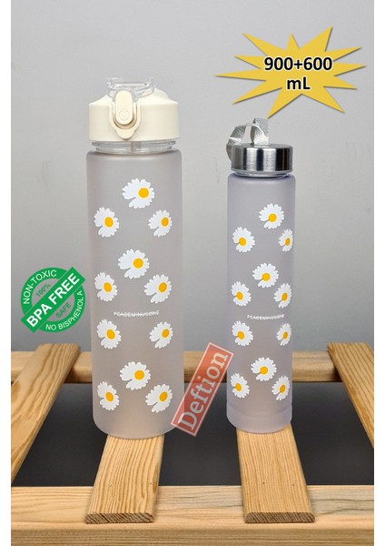 900 + 600 ml 2'li Papatya Motivasyon Matara Spor Salonu Pipetli Fitness Suluk ve Detoks Suluğu Matarası modelleri
