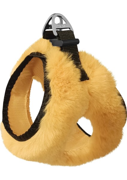 Üç Kilitli Peluş Kedi Köpek Göğüs Tasması 24-28 cm Xx-Small Sarı