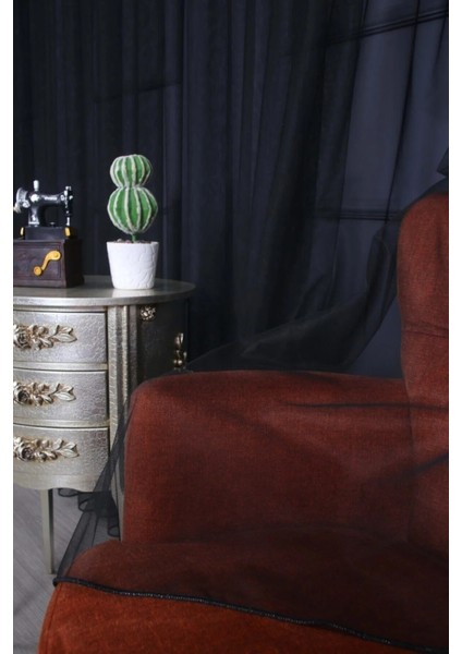 Siyah Grek Tül Perde Petek Zemin Gramajlı Etek Kurşunlu 1/2 Seyrek Pile fırsatları